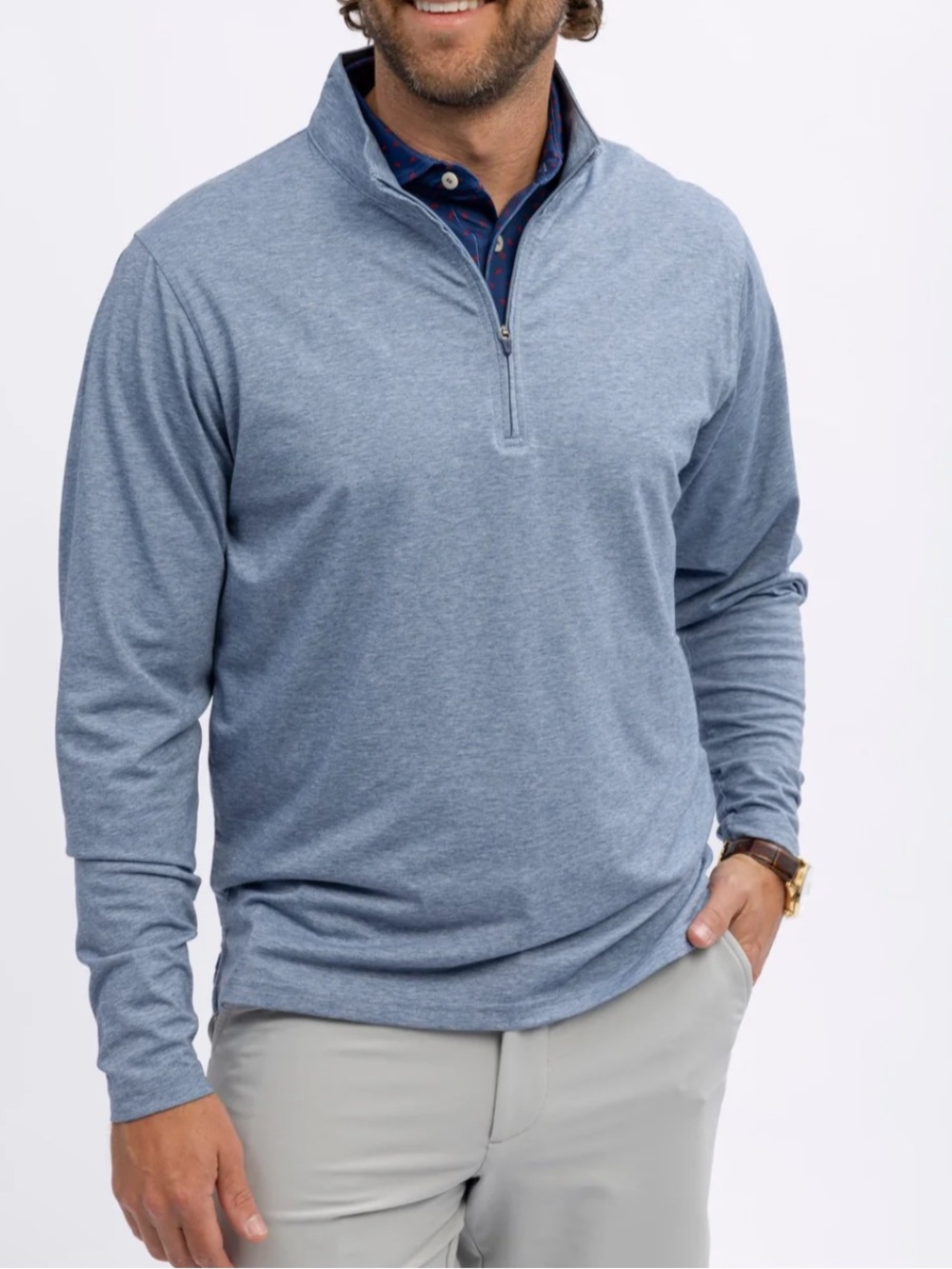 Turtleson Men's Avery Navy Heather Quarter Zip Long Sleeve Golf Shirt Sz  Med